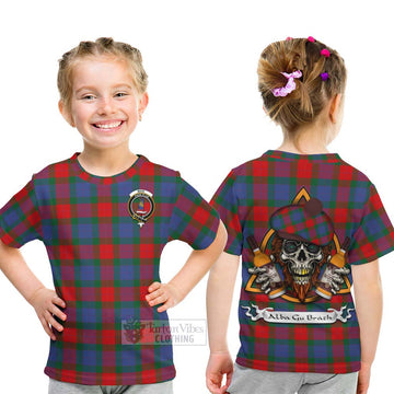Mar Tartan Kid T-Shirt with Family Crest and Bearded Skull Holding Bottles of Whiskey - Tartan Vibes Clothing