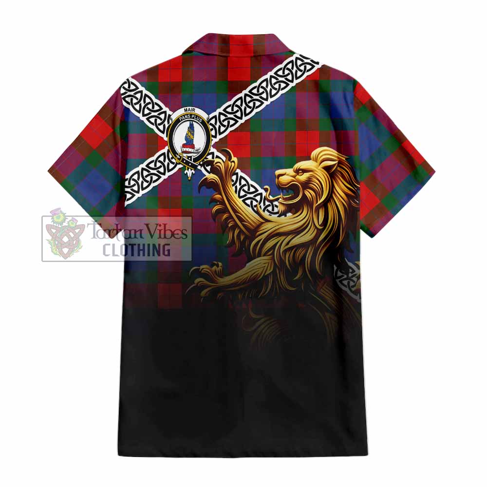 Mar Crest Tartan Hawaiian Shirt with Golden Lion Emblem Celtic Style - Tartan Vibes Clothing