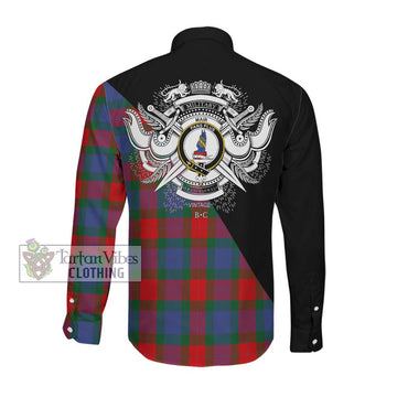 Mar Tartan Long Sleeve Button Shirt with Family Crest and Military Logo Style Men's Shirt - Tartanvibesclothing Shop
