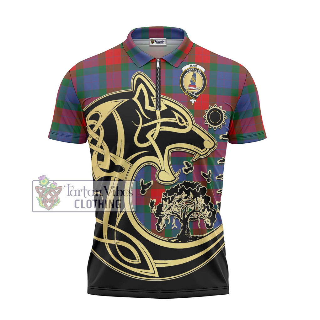 Mar Tartan Zipper Polo Shirt with Family Crest Celtic Wolf Style - Tartan Vibes Clothing