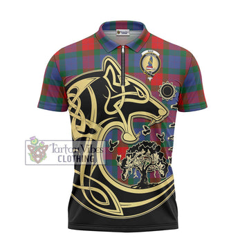 Mar Tartan Zipper Polo Shirt with Family Crest Celtic Wolf Style - Tartan Vibes Clothing