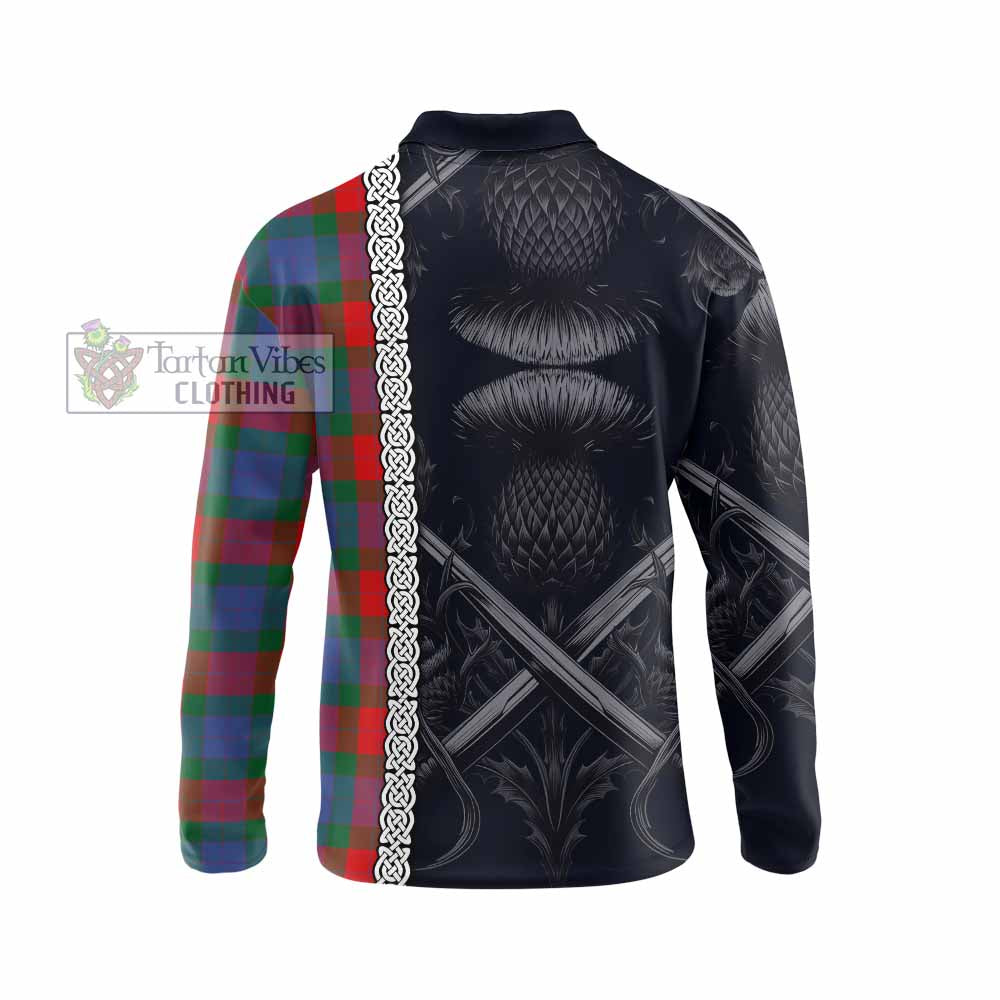 Mar Tartan Long Sleeve Polo Shirt with Family Crest Cross Sword Thistle Celtic Vibes - Tartan Vibes Clothing