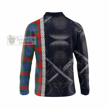 Mar Tartan Long Sleeve Polo Shirt with Family Crest Cross Sword Thistle Celtic Vibes - Tartan Vibes Clothing