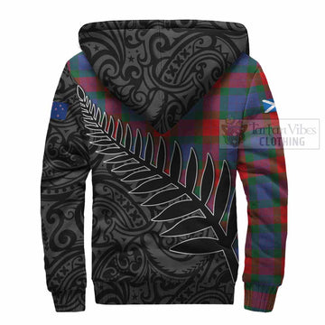 Mar Crest Tartan Sherpa Hoodie with New Zealand Silver Fern Half Style - Tartan Vibes Clothing