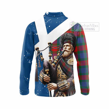 Mar Tartan Long Sleeve Polo Shirt with Family Crest Scottish Bagpiper Vibes - Tartan Vibes Clothing