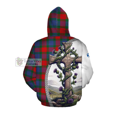 Mar Tartan Cotton Hoodie with Family Crest and St. Andrew's Cross Accented by Thistle Vines Pullover Hoodie - Tartan Vibes Clothing