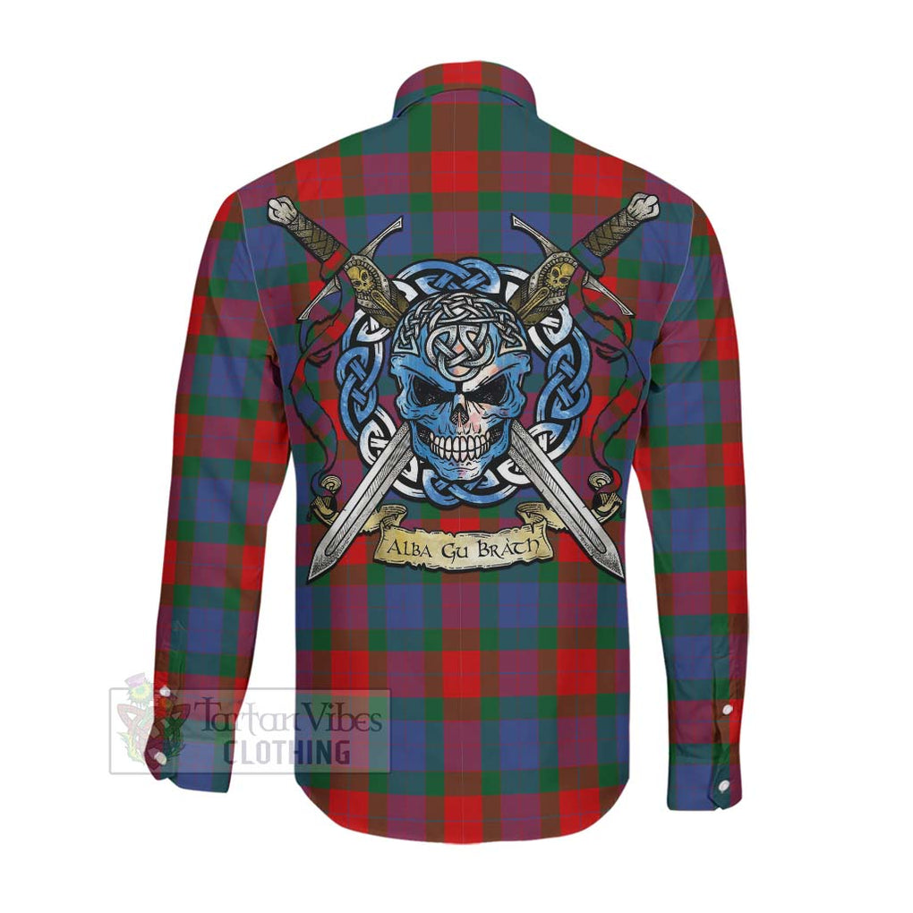 Mar Tartan Long Sleeve Button Shirt with Family Crest Celtic Skull Style Men's Shirt - Tartan Vibes Clothing
