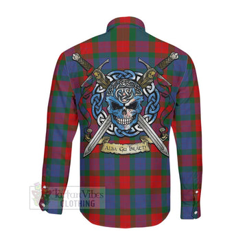 Mar Tartan Long Sleeve Button Shirt with Family Crest Celtic Skull Style Men's Shirt - Tartan Vibes Clothing