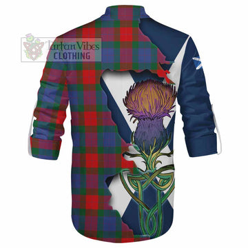 Tartan Vibes Clothing Mar Tartan Family Crest Ghillie Kilt Shirt Scottish Thistle Celtic Inspired