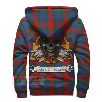 Mar Tartan Sherpa Hoodie with Family Crest and Bearded Skull Holding Bottles of Whiskey - Tartan Vibes Clothing