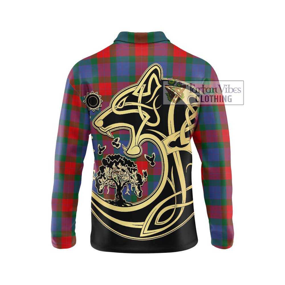 Mar Tartan Long Sleeve Polo Shirt with Family Crest Celtic Wolf Style - Tartan Vibes Clothing