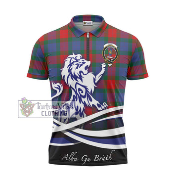 Mar Tartan Zipper Polo Shirt with Alba Gu Brath Regal Lion Emblem - Tartan Vibes Clothing