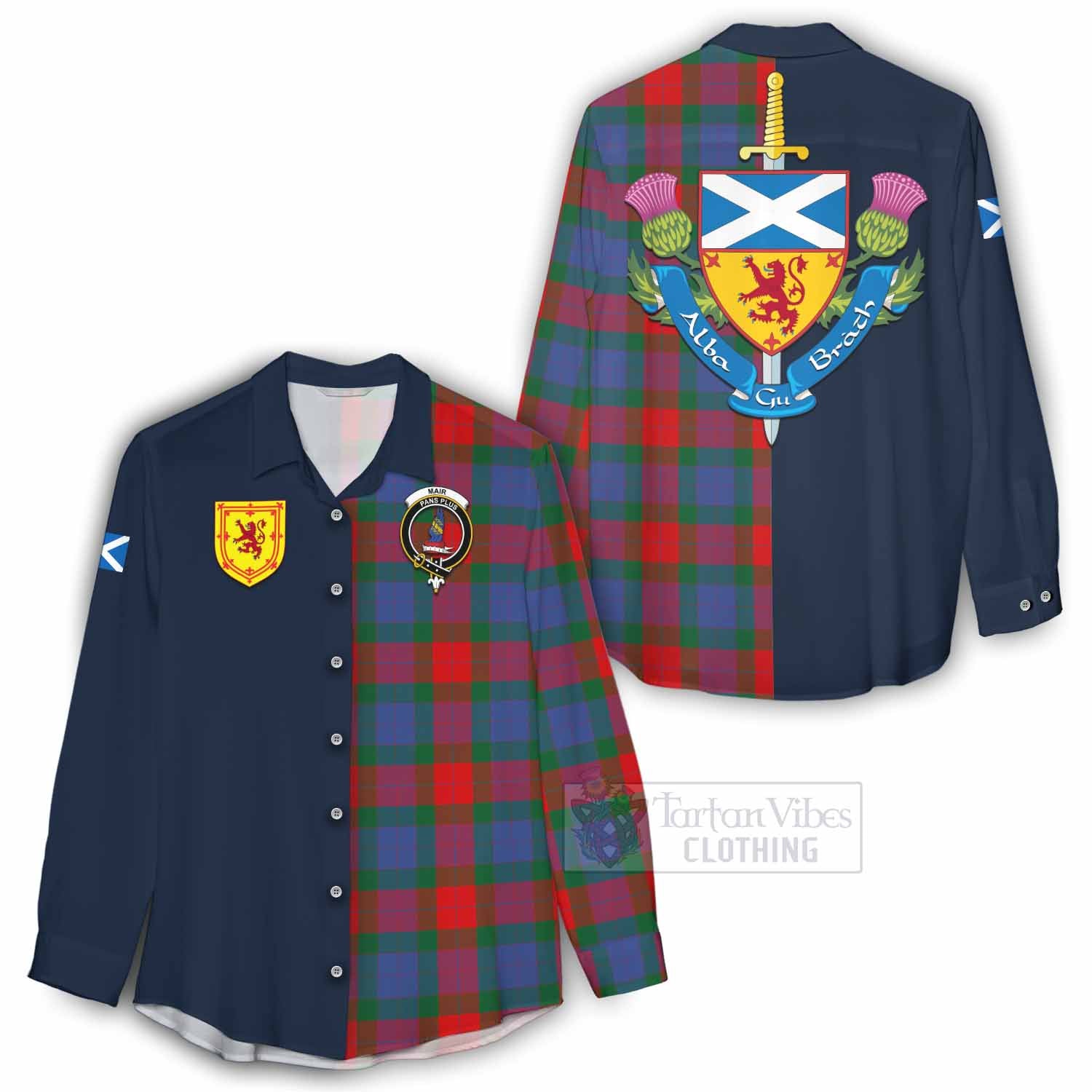 Mar Tartan Women's Casual Shirt Alba with Scottish Lion Royal Arm Half Style - Tartan Vibes Clothing
