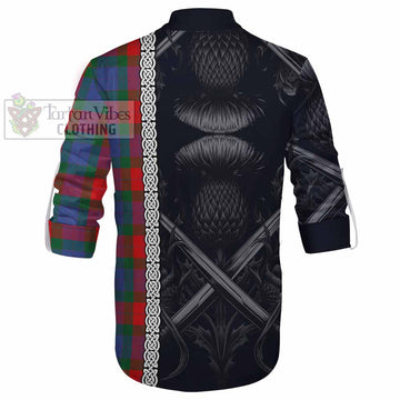 Mar Tartan Ghillie Kilt Shirt with Family Crest Cross Sword Thistle Celtic Vibes - Tartan Vibes Clothing