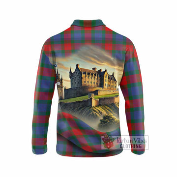 Mar Tartan Family Crest Long Sleeve Polo Shirt with Scottish Ancient Castle Style - Tartan Vibes Clothing