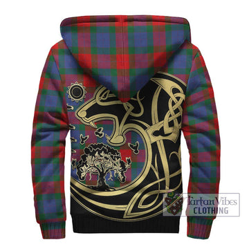 Mar Tartan Sherpa Hoodie with Family Crest Celtic Wolf Style - Tartan Vibes Clothing