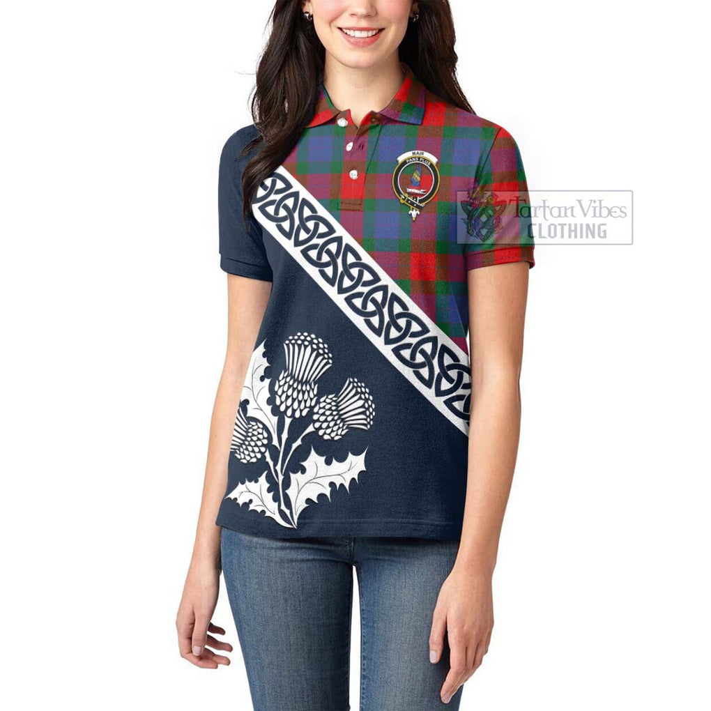 Mar Tartan Women's Polo Shirt Featuring Thistle and Scotland Map - Tartanvibesclothing Store
