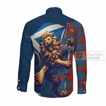 Mar Tartan Family Crest Long Sleeve Button Shirt with Scottish Majestic Lion Men's Shirt - Tartan Vibes Clothing