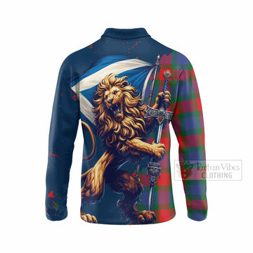 Mar Tartan Family Crest Long Sleeve Polo Shirt with Scottish Majestic Lion - Tartan Vibes Clothing