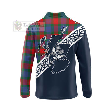 Mar Tartan Long Sleeve Polo Shirt Featuring Thistle and Scotland Map - Tartan Vibes Clothing