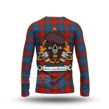 Mar Tartan Long Sleeve T-Shirt with Family Crest and Bearded Skull Holding Bottles of Whiskey - Tartan Vibes Clothing