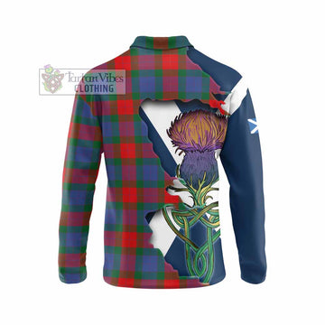 Tartan Vibes Clothing Mar Tartan Family Crest Long Sleeve Polo Shirt Scottish Thistle Celtic Inspired