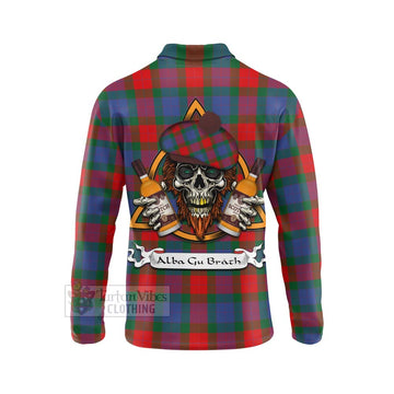 Mar Tartan Long Sleeve Polo Shirt with Family Crest and Bearded Skull Holding Bottles of Whiskey - Tartan Vibes Clothing