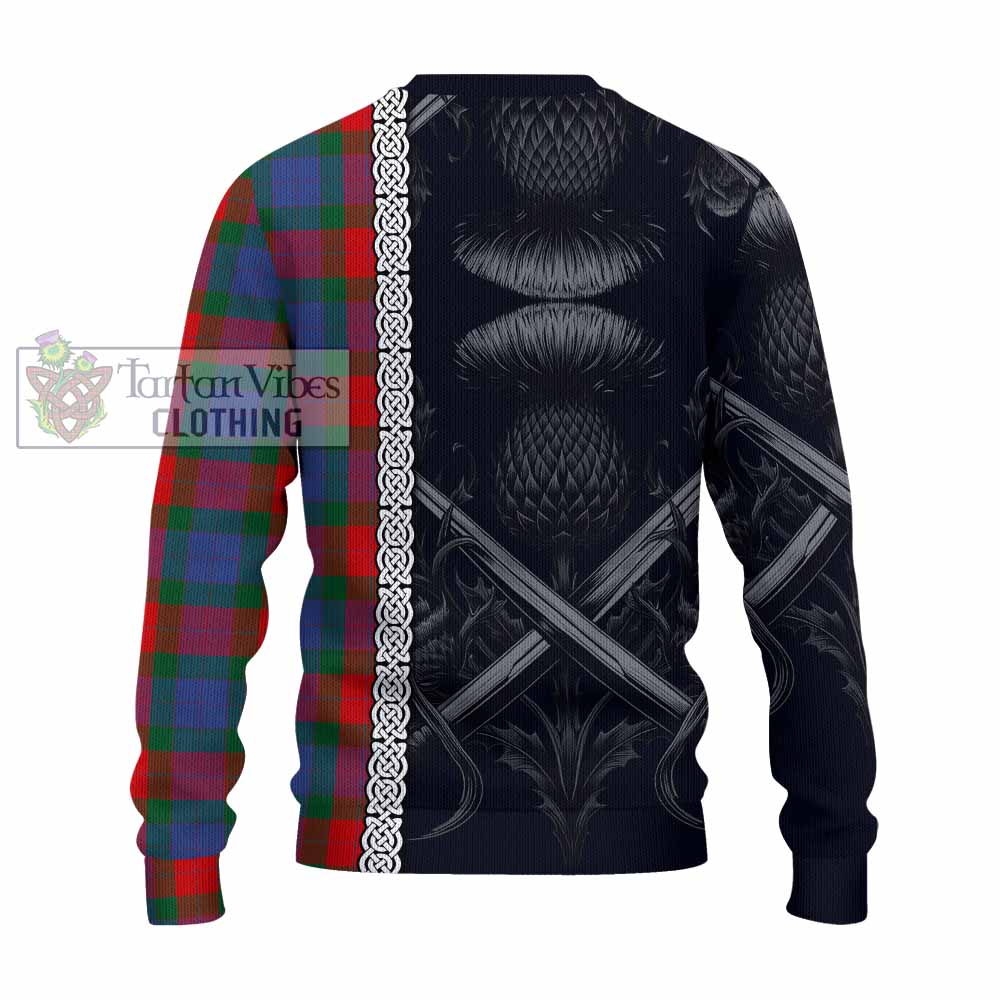 Mar Tartan Knitted Sweater with Family Crest Cross Sword Thistle Celtic Vibes - Tartan Vibes Clothing