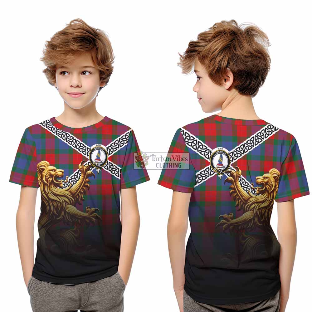 Mar Crest Tartan Kid T-Shirt with Golden Lion Emblem Celtic Style - Tartan Vibes Clothing