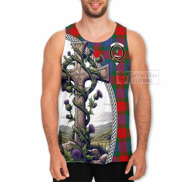 Mar Tartan Men's Tank Top with Family Crest and St. Andrew's Cross Accented by Thistle Vines - Tartan Vibes Clothing
