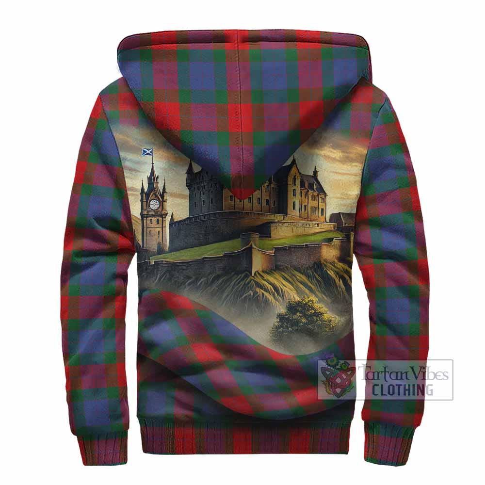 Mar Tartan Family Crest Sherpa Hoodie with Scottish Ancient Castle Style - Tartan Vibes Clothing