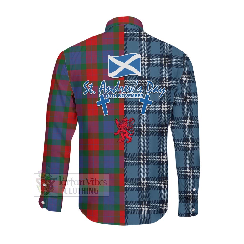Mar Tartan Long Sleeve Button Shirt Happy St. Andrew's Day Half Tartan Style Men's Shirt - Tartan Vibes Clothing