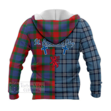 Mar Tartan Knitted Hoodie Happy St. Andrew's Day Half Tartan Style - Tartan Vibes Clothing