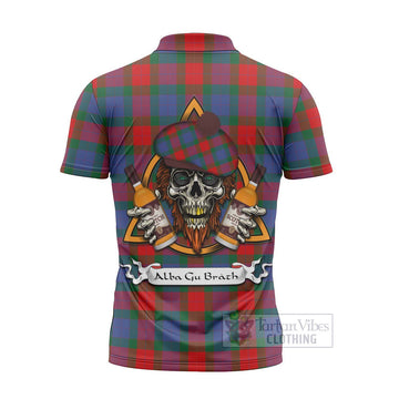 Mar Tartan Zipper Polo Shirt with Family Crest and Bearded Skull Holding Bottles of Whiskey - Tartan Vibes Clothing