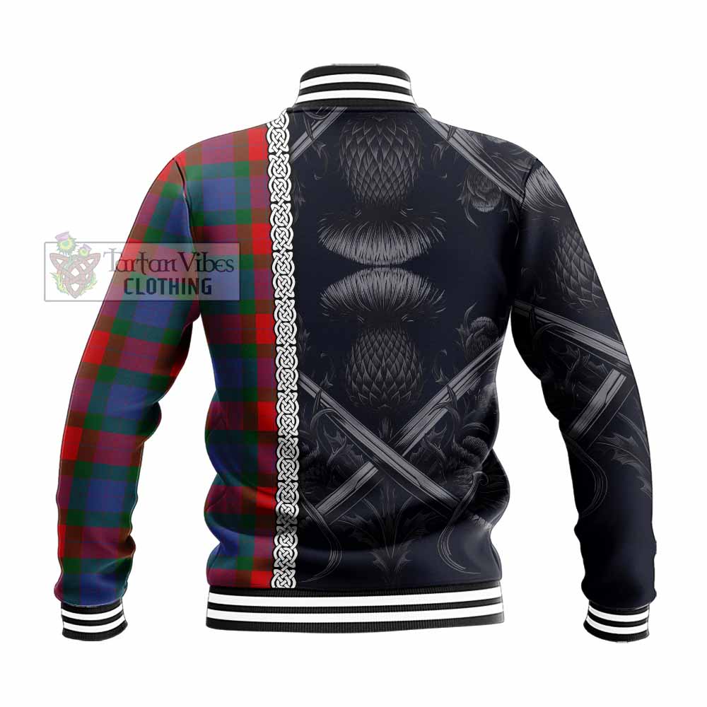Mar Tartan Baseball Jacket with Family Crest Cross Sword Thistle Celtic Vibes - Tartan Vibes Clothing