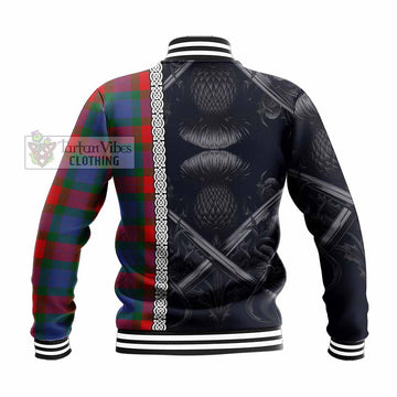 Mar Tartan Baseball Jacket with Family Crest Cross Sword Thistle Celtic Vibes - Tartan Vibes Clothing