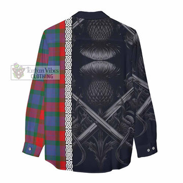 Mar Tartan Women's Casual Shirt with Family Crest Cross Sword Thistle Celtic Vibes - Tartan Vibes Clothing