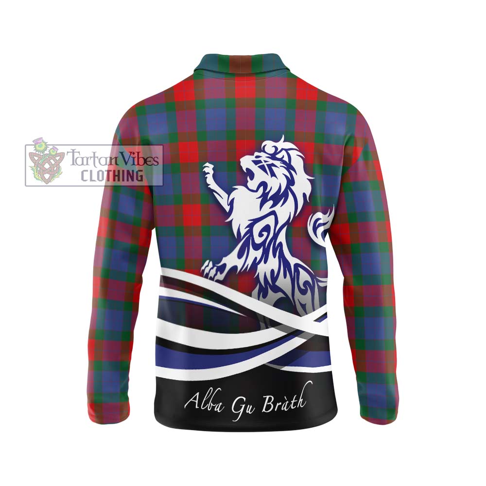 Mar Tartan Long Sleeve Polo Shirt with Alba Gu Brath Regal Lion Emblem - Tartan Vibes Clothing