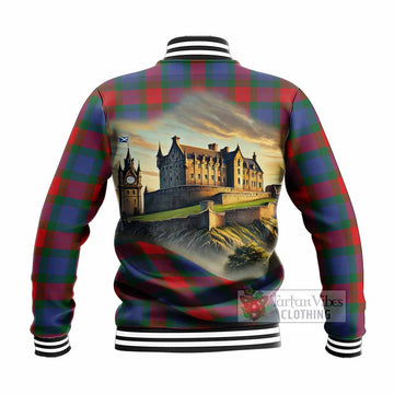 Mar Tartan Family Crest Baseball Jacket with Scottish Ancient Castle Style - Tartan Vibes Clothing