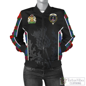 Mar Tartan Bomber Jacket with Family Crest and Scottish Thistle Vibes Sport Style