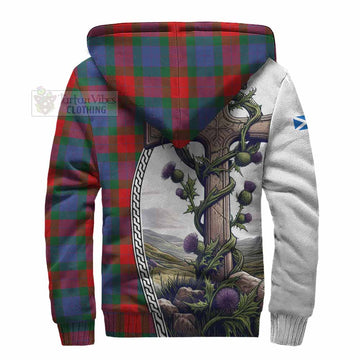 Mar Tartan Sherpa Hoodie with Family Crest and St. Andrew's Cross Accented by Thistle Vines - Tartan Vibes Clothing
