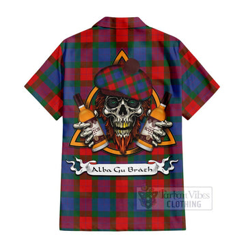 Mar Tartan Hawaiian Shirt with Family Crest and Bearded Skull Holding Bottles of Whiskey - Tartan Vibes Clothing