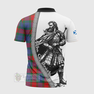 Mar Tartan Clan Crest Zipper Polo Shirt with Highlander Warrior Celtic Style - Tartan Vibes Clothing