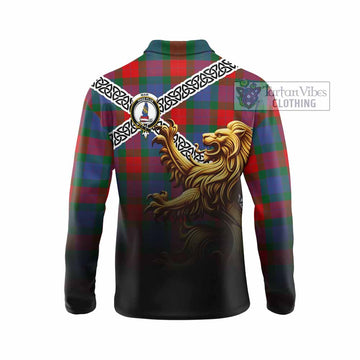 Mar Crest Tartan Long Sleeve Polo Shirt with Golden Lion Emblem Celtic Style - Tartan Vibes Clothing