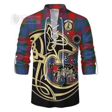 Mar Tartan Ghillie Kilt Shirt with Family Crest Celtic Wolf Style - Tartan Vibes Clothing