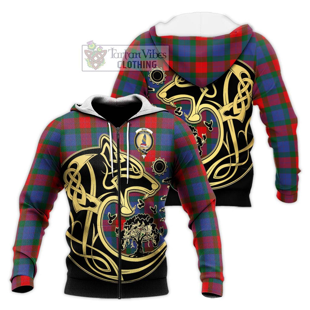 Mar Tartan Knitted Hoodie with Family Crest Celtic Wolf Style Unisex Knitted Zip Hoodie - Tartan Vibes Clothing