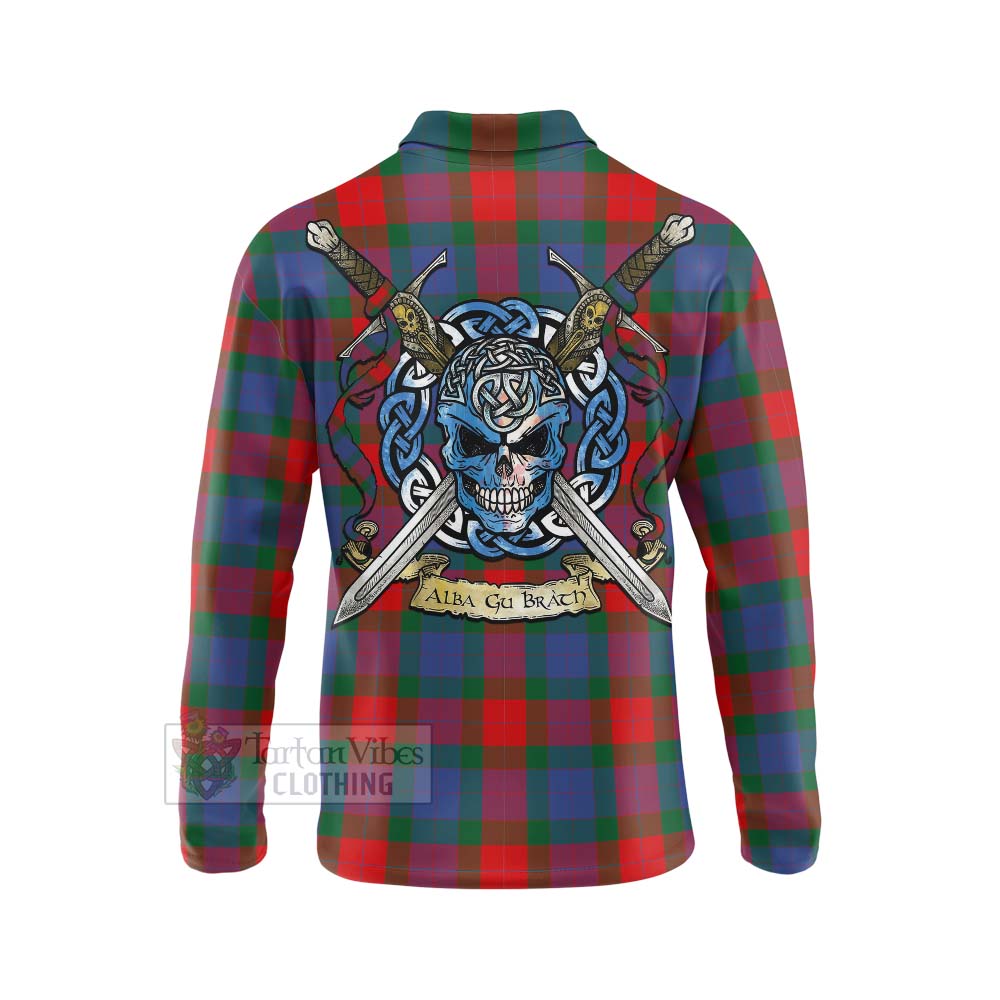 Mar Tartan Long Sleeve Polo Shirt with Family Crest Celtic Skull Style - Tartan Vibes Clothing