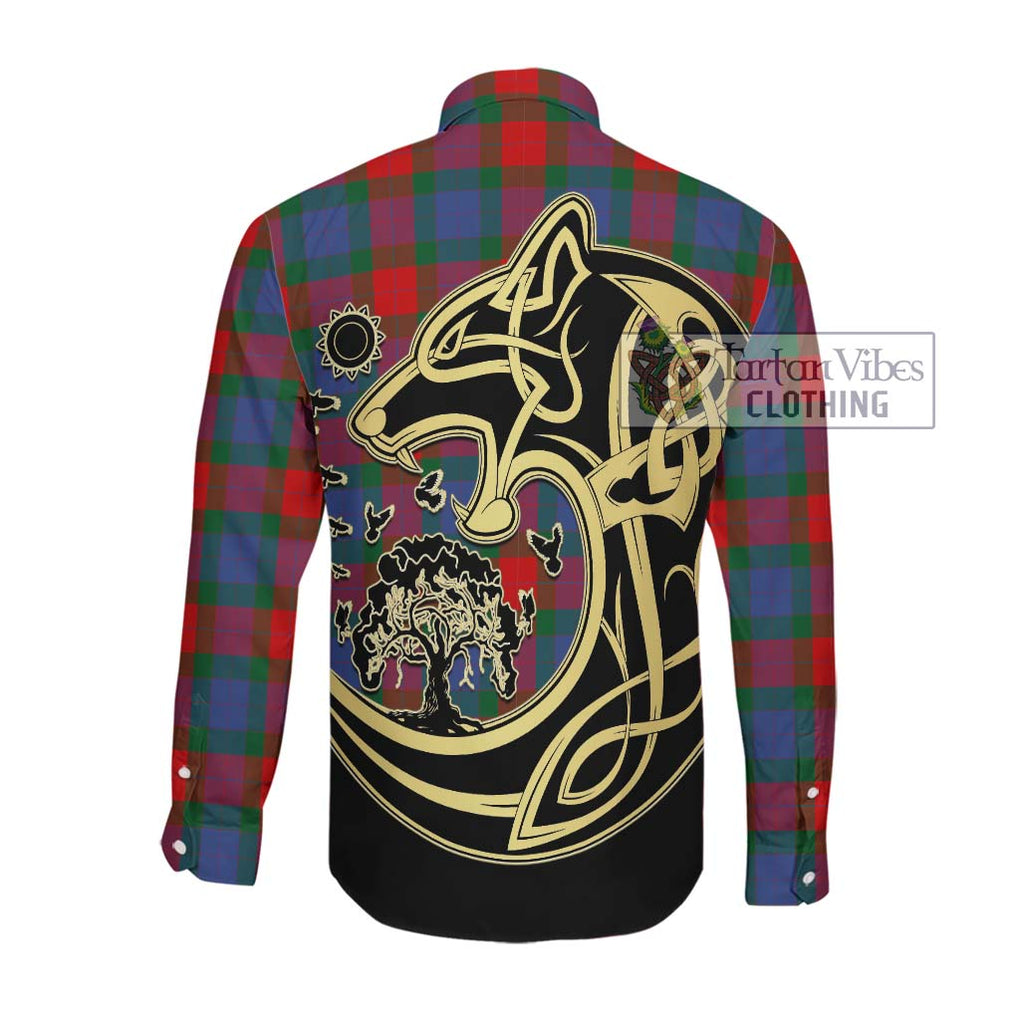 Mar Tartan Long Sleeve Button Shirt with Family Crest Celtic Wolf Style Men's Shirt - Tartan Vibes Clothing