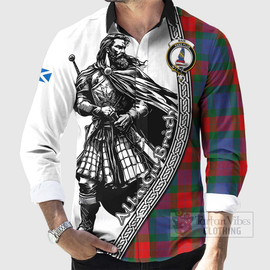 Mar Tartan Clan Crest Long Sleeve Button Shirt with Highlander Warrior Celtic Style - Tartan Vibes Clothing