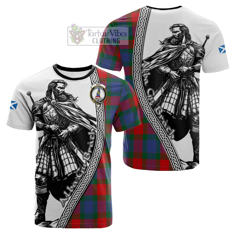 Mar Tartan Clan Crest Cotton T-shirt with Highlander Warrior Celtic Style - Tartan Vibes Clothing